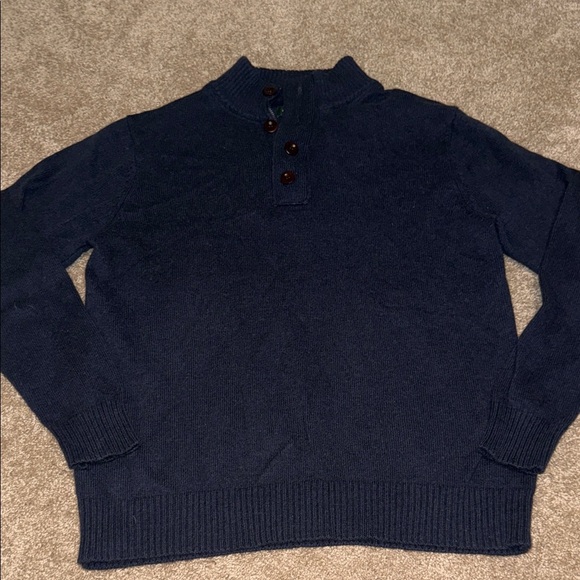 Orvis Men's Merino Wool Navy Blue Sweater with Quarter Zip Button Detail - Large - Picture 1 of 5